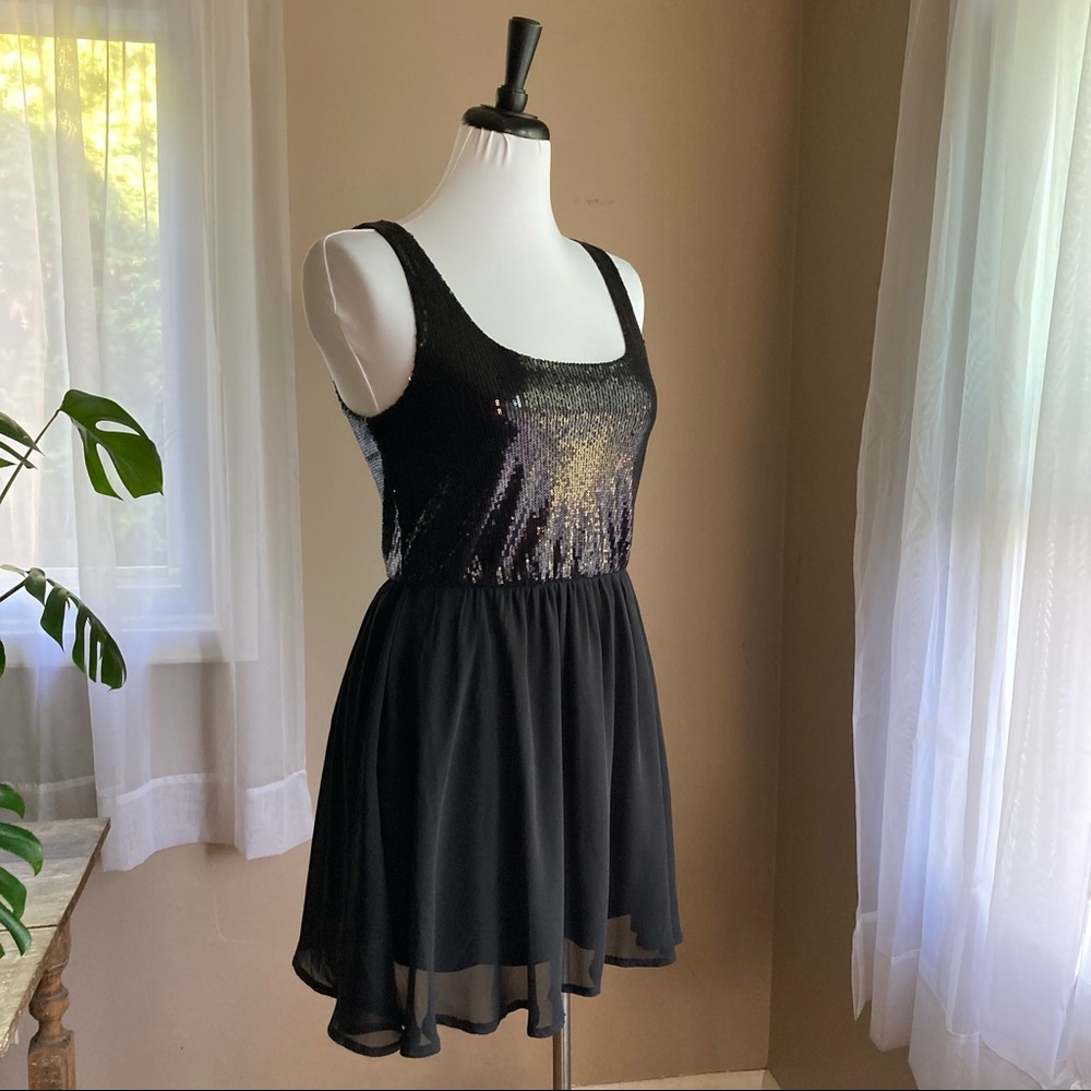 Nollie Sequined Black Mini Sheer Dress